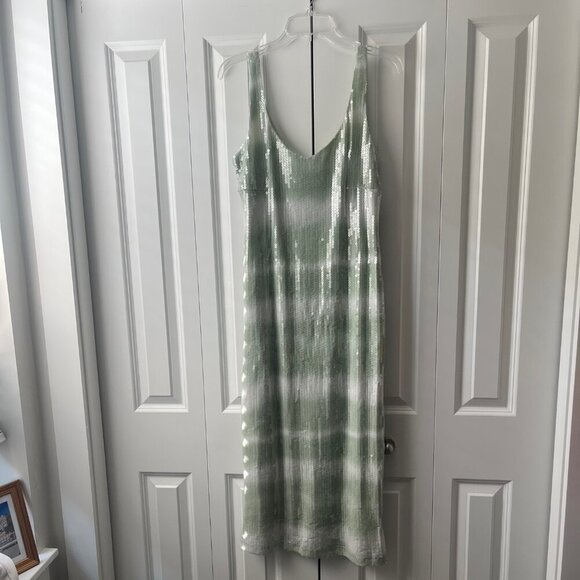 NWT, Caroline Constas Mint Ombre Sequin V-Neck Sleeveless Midi Dress, Medium - Picture 4 of 11